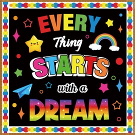 LioNergy Classroon Bulletin Board Decoration Motivational Cutouts Bulletin Board Wall Door Decor for Kindergarten Preschool Elementary Middle School - Every Thing Starts with a Dream