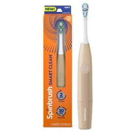 Spinbrush Smart Clean - Cepillo de dientes eléctrico con pilas para adultos con cabezal de doble acción, marcapasos y temporizador, champán, cerdas suaves, 1 unidad