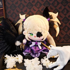 KIRA KIRA Genshin Fischl Plushie with One Set Clothes 20cm/7.8’’ Anime Game Figure Soft Stuffed Genshin Impact Fischl Dress Up Plush Doll Cosplay Props Collection (Purple)