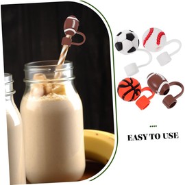 STOBAZA Tapas de Silicona para Pajitas Deportivas 5 Piezas Diseños de Baloncesto, Fútbol, Béisbol, Rugby y Tenis, Reutilizables, Protectores Anti Polvo para Vasos y Sorbetes en