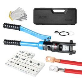 ZUVER 12 Ton Professional Hydraulic Cable Lug and Electrical Terminal Crimping Tool With Gloves, Easy Popout Latch Head Design 10 Pairs of US Standard Chromed Hexagonal Dies (10AWG to 4/0AWG)