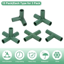M METERXITY 15 Pcs 16mm Greenhouse Frame Building Connectors, 5 Types Pipe Fitting for Grape Trellis/Sunscreen Shed/Gardening Plant Stakes, Greenhouse Accessories [Green]