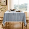 ZeeMart Hemstitched Embroidery Striped Boho Tablecloth 60x84 Inch Blue, Heavy Weight Farmhouse Burlap Linen Blue Tablecloth, Wrinkle Resistant Washable Table Cloth for Rectangle Table