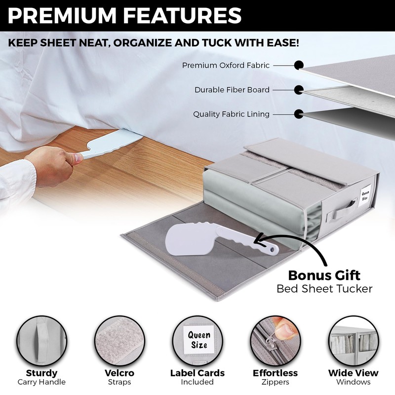 ALCOVA 4 Pack Bed Sheet Organizers and Storage with 1