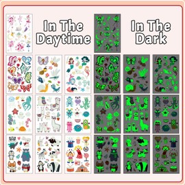 Acevegue Party Favours for Kids, 30 Sheets Luminous Temporary Tattoos for Kids Birthday Party Bag Fillers, Glow Tattoos Stickers Toys Games Prizes Gifts for Boys Girls Children
