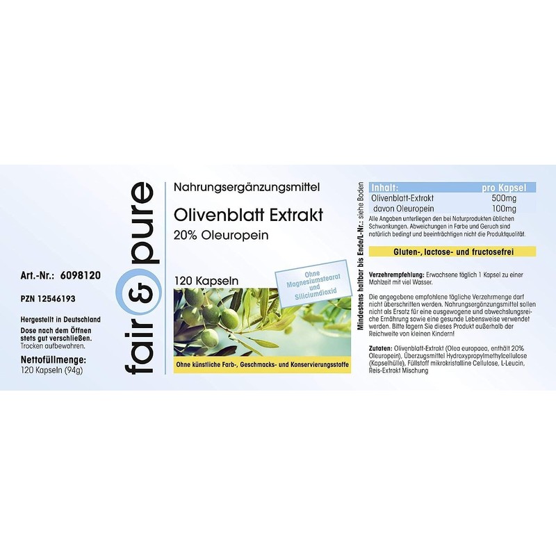 Olive Leaf Extract 500mg, Standardized to 20% Oleuropein, 120 Capsules