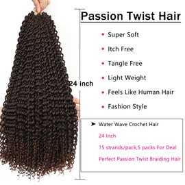 Ombre Passion Twist Hair 24 Inch 5 Packs Passion Twist Braiding Hair Water Wave Crochet Hair For Black Women Passion Twist Crochet Hair/Butterfly Locs/Spring Twist Braids(24in,T30)