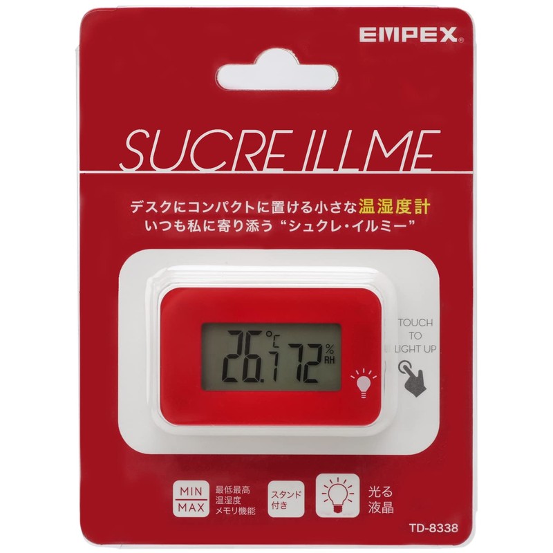 エンペックス 温湿度計 デジタル シュクレ・イルミー 卓上 3.3×5.2cm バックライト 付き レッド TD-8338