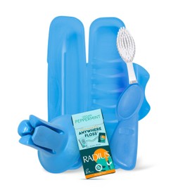 RADIUS Vacation Pastel Bundle, Includes Left Handed Big Brush, Toothbrush Travel Case, DOC Toothbrush Holder, Anywhere Travel Floss Packette, Periwinkle Blue, 4 Piece Bundle