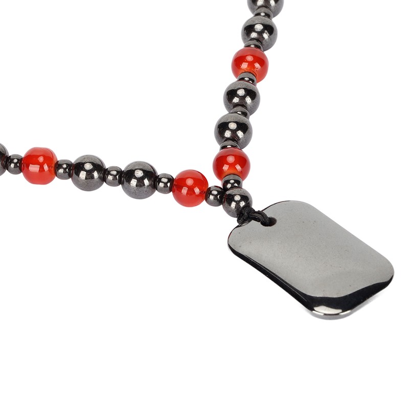 Terahertz Beaded Necklace Fashionable Rectangular Pendant Soreness Relief Energy Stone