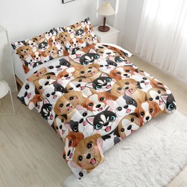 Nttopship Kawaii Dog Comforter Sets Twin Size, 3D Cartoon Animals Bedding Sets for Kids,Cartoon Dog Comforter Sets，Kids Room Decor with 1 Comforter with 2 Pillow Case