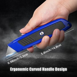 DIYSELF 2 Pack Box Cutter, Utility Knife, Heavy Duty Box Cutters for Construction, Work, Carpet, Cardboard, Box Cutter Retractable, Aluminum Box Knife for Carton, Paper, Box Opener, Razor Knife (Blue)