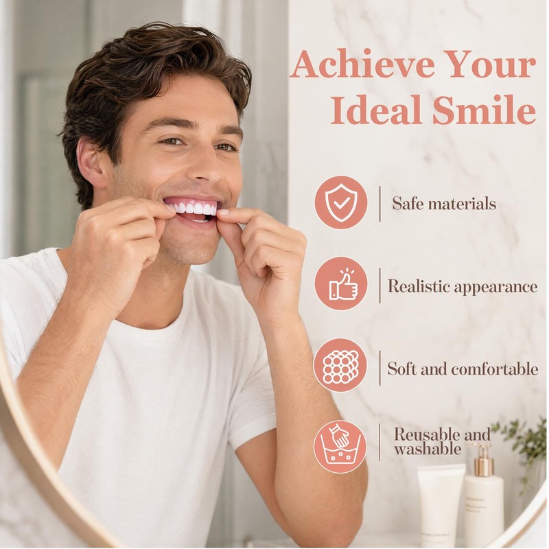 SPOKKI 4 Pairs False Teeth, White Dentures Comfortable Fake Teeth