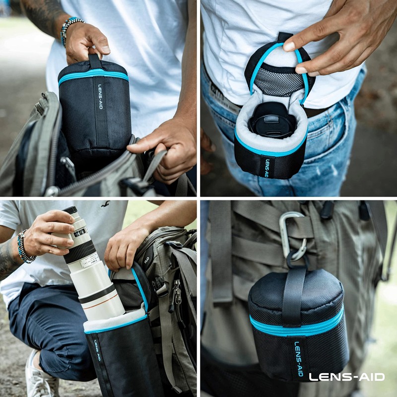 LENS-AID Thick Padded Lens Bag: Lens Case with Zipper and