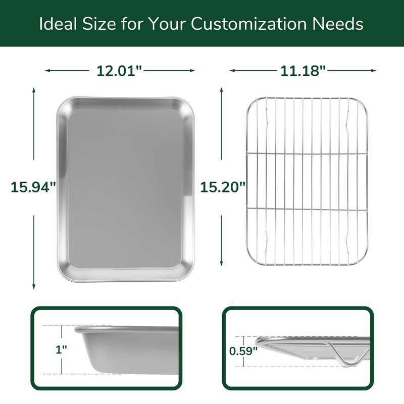 Bofolai 18/0 Stainless Steel Baking Sheet with Cooling Rack, 15.9