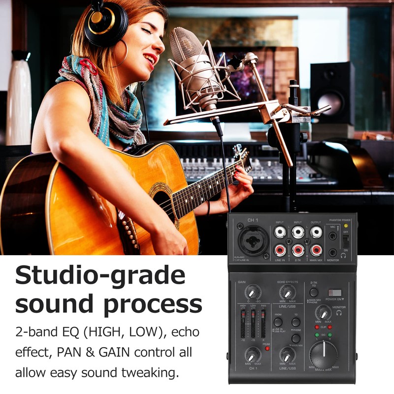 RUSUO Audio Mixer, 5 Channel Compact Audio Mixer Sound Mixing