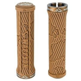 WFS World Map MTB Lock-on Grips - Single Clamp Ergonomic Anti-Slip Mountain Bike Handlebar Grips - Comfort Vibration Dampening for Trail, Enduro, Downhill - Brown