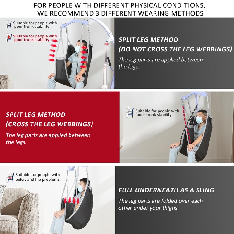 EZ Assistive Patient Lift Divided Leg Sling with Lower Back,