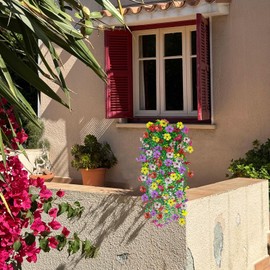 IDEVRE 4 Pcs Artificial Hanging Flowers for Outdoors, Spring Summer Decor,UV Resistant Fake Flowers, Faux Plants for Outdoor Planters, Hanging Daisy Mums (Mixed Color)