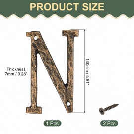 sourcing map House Address Letter, 5.5 Inch Cast Iron Vintage Wall Letter N Outside Letters for Home Street Office Mailbox Sign, Black & Gold