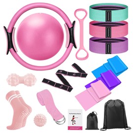 ENERACES Pro Pilates Ring Set with 16+ Pieces - 14" Anti-Deformation Magic Circle, Resistance Bands, Yoga Ball, Guide & Bag for Home Workouts, Toning & Flexibility (for Women & Men)