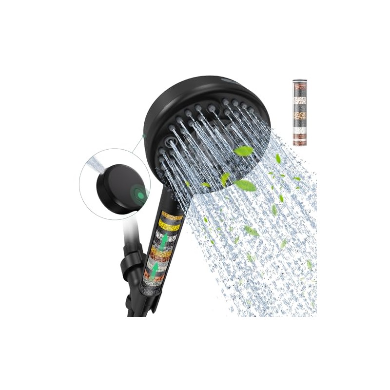 Filtered Shower Head with Handheld,Black
