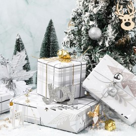 LeZakaa Reversible Christmas Wrapping Paper - Jumbo Roll - Christmas Tree & Grid - 24 inches x 100 Feet (200 sq.ft.)
