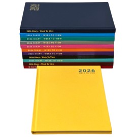 Orbitron 2026 A4 Week To View Diary Hardback Personal Organiser Casebound Planner Journal (Yellow)