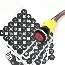 FILN 19mm Latching Push Button Switch, 5A ON Off IP65 Waterproof LED Switch with 185 Replaceable Symbols for 12V 24V Marine Boat, Car Audio, Light, Power Control (Pin Harness, Red Light)