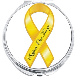 NewCharms Support Our Troops Yellow Ribbon Compact with Mirrors - Perfect Pocket and Purse Size Folding Mirror for Applying Make Up Anywhere