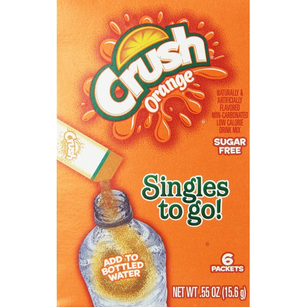 Lot of 9 Boxes/54packets- Mixed Variety CRUSH Sugar Free- Singles to go! 3 Strawberry, 3 Orange & 3 Grape.