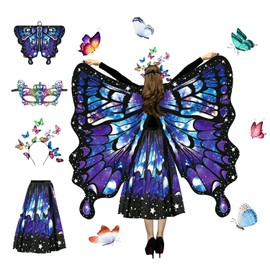JXAXD Butterfly Costume Women's 4-Piece Set Butterfly Cape Adult Carnival Costume Women's Butterfly Costume Wings Cosplay Fancy Dress Costumes for Carnival
