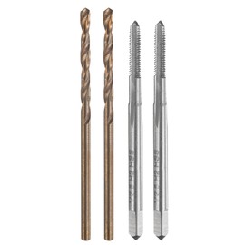 uxcell Tap and Drill Bit Set, 2pcs M2.5 x 0.45 Metric Straight Flute Thread Screw Taps & 2pcs 2mm Twist Drill Bits, Uncoated/Roasted Yellow HSS-6542/M35 HSS-CO Tapping Threading Tool