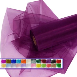 Crystal Organza Tulle Fabric Roll, 30cm x 45m Sheer Silky Shiny Netting Spool for Wedding Party Decoration Bridal Shower Table Runner (Purple)