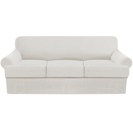 GAMUKAI Premium T-Cushion Sofa Slipcover – 4-Piece Set for T-Cushion Couches (Fits 72"-90") – Soft, Washable Furniture Protector with 3 T-Shaped Seat Covers (White, Sofa)