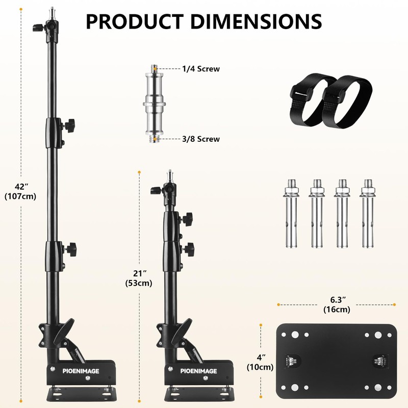 PIOENIMAGE 42" Wall Mount Triangle Boom Arm, Retractable Ring Light