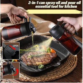 Zwzjheng 2 In1 Olive Oil Edible oil Dispenser for Kitchen, 16oz Oil Sprayer Bottle for Cooking, Glass Oil BottleSpray and PourFood-Grade Mister for Air Fryer, Salad,BakingBBQ, Upgraded Light Blockin
