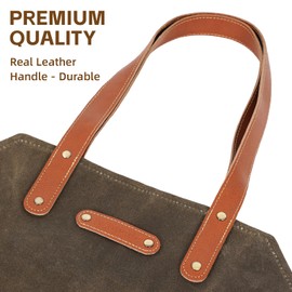 Permade Firewood Carrier with Real Leather Handles, Log Carrier for Firewood Waxed Canvas, 38.4x17.3inch Wood Carrier for Fireplace, Water Resistant Firewood Tote Bag for Stove, Outdoor Camping- Green