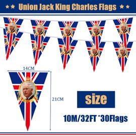 10m/32.8ft King Charles III Coronation Bunting Flags Party Decorations with 30 Flags,Union Jack Flag King Charles Coronation Decorations 2023 Flags Fabric Bunting Banner for Coronation Street Party
