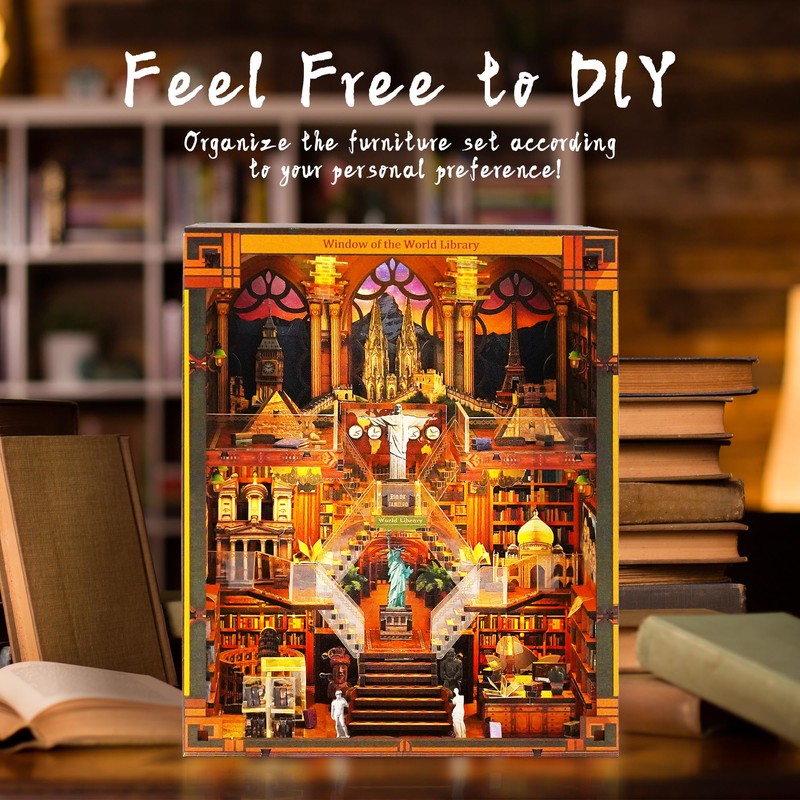 VORATHIS Book Nook Kit - DIY Miniature World Library Booknook