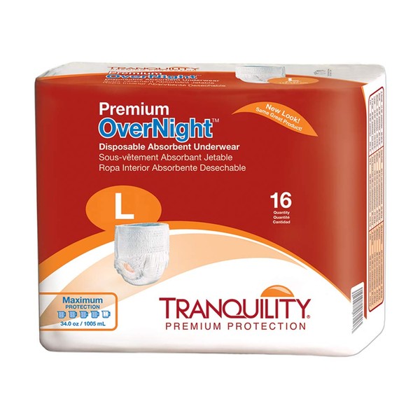 Tranquility Premium Overnight Disposable Absorbent Underwear (DAU) - LG - 16 ct, White