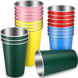 Mimorou 20 Pack 16 oz Stainless Steel Pint Cups Metal Cups Unbreakable Drinking Water Tumblers Stackable Cup for Kids Adults Bar Home Restaurant Travel Picnic Camping Outdoor(Multicolor)