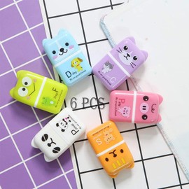 MEISO Cute Pencil Eraser-6 Pcs, Cartoon Animal Themed Roller Colorful Rectangle Eraser, Soft Flexible Rubber Pencil Rubber Erasers for School, Office Supply Stationery, Kids