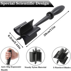 Meat Chopper, Heat Resistant Meat Masher for Ground Beef, 5 Curve Blade Hamburger Chopper Utensil, Multifunctional Nylon Potato Masher Ground Turkey Smasher, Non Stick Mix Chop Kitchen Tool