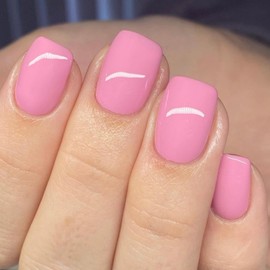 Rose Pink Press on Nails Short Square Fake Nails with Designs Light Pink Artificial Nails Glossy pink Glue on Nails Cute Full Cover Reusable Spring Summer False Nails for Women Girls Manicure 24pcs