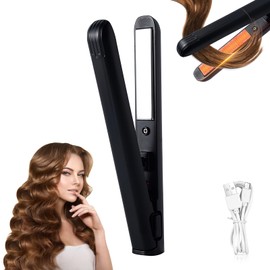 Mini Dual Purpose Curling Iron,Upgrade Small Hair Straightener,Portable 2 in 1 Straightener and Curler,Curling Wand and Flat Iron Travel for All Hair Types (Black, 1pc)