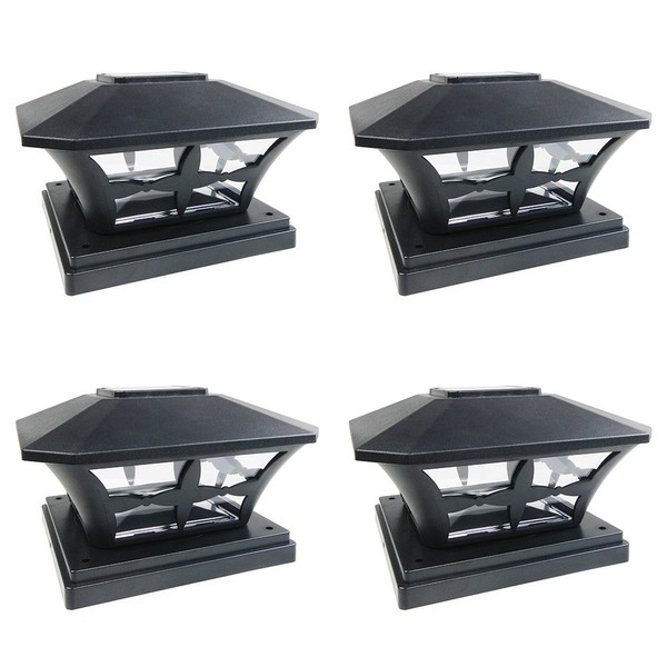 iGlow 4 Pack Black Outdoor Garden 6 x 6 Solar SMD LED Post Deck Cap Square Fence Light Landscape Lamp PVC Vinyl Wood