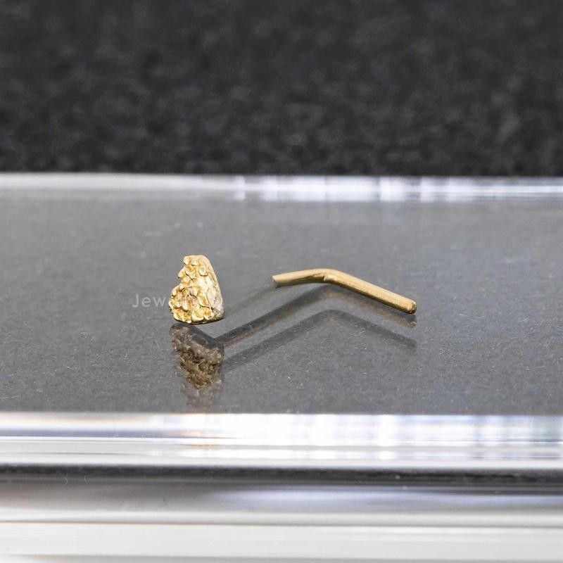 Solid Yellow Gold Nugget Heart Nose Stud, Heart Shape Nose