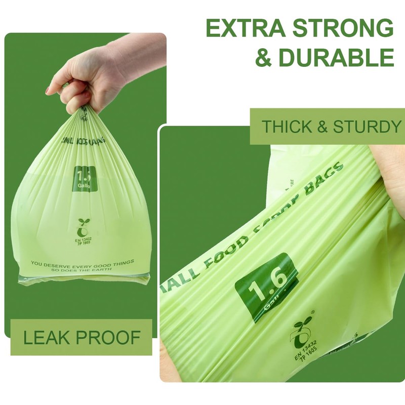 100% Compostable 1.6 Gallon Trash Bags, 6 Liter, 150 Count