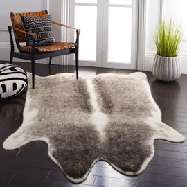 SAFAVIEH Faux Cow Hide Collection 5' x 6' 5" Grey/Ivory FCH203F Rustic Western Boho Living Room Dining Bedroom Area Rug
